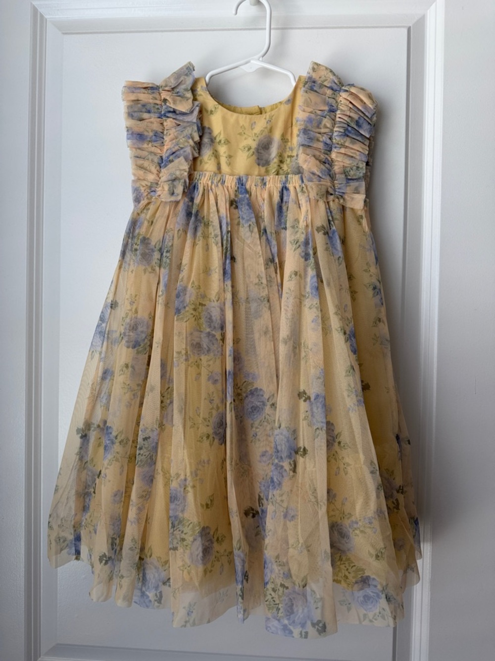 next Yellow Floral Tulle Ruffle Dress with Blue Roses
